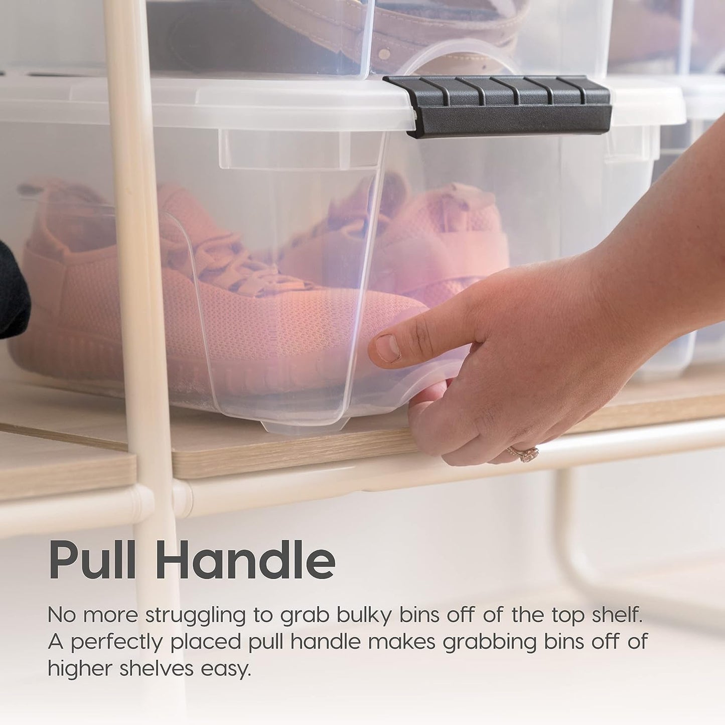 Stackable Clear Storage Bins with Latching Lids Secure Pull Handle