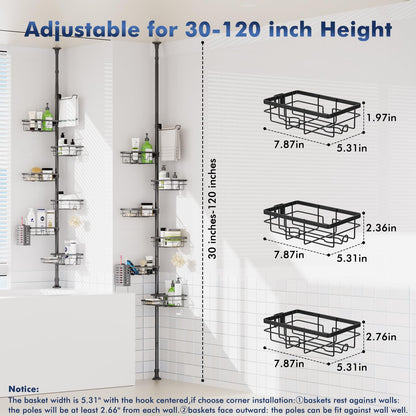 Corner Tension Pole Shower Caddy Adjustable Bathroom Organizer