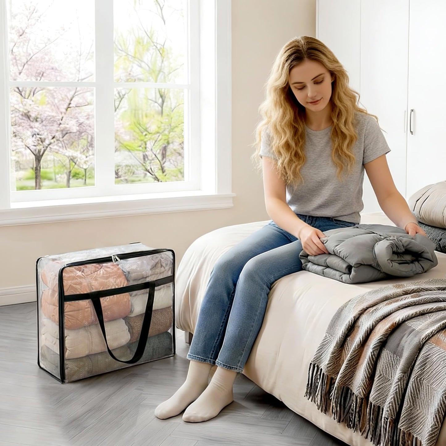Clear Blanket Storage Bag Foldable Zipper Organizer