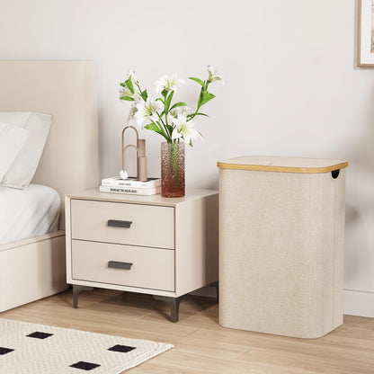Laundry Basket Lid Bamboo Handles Foldable Hamper