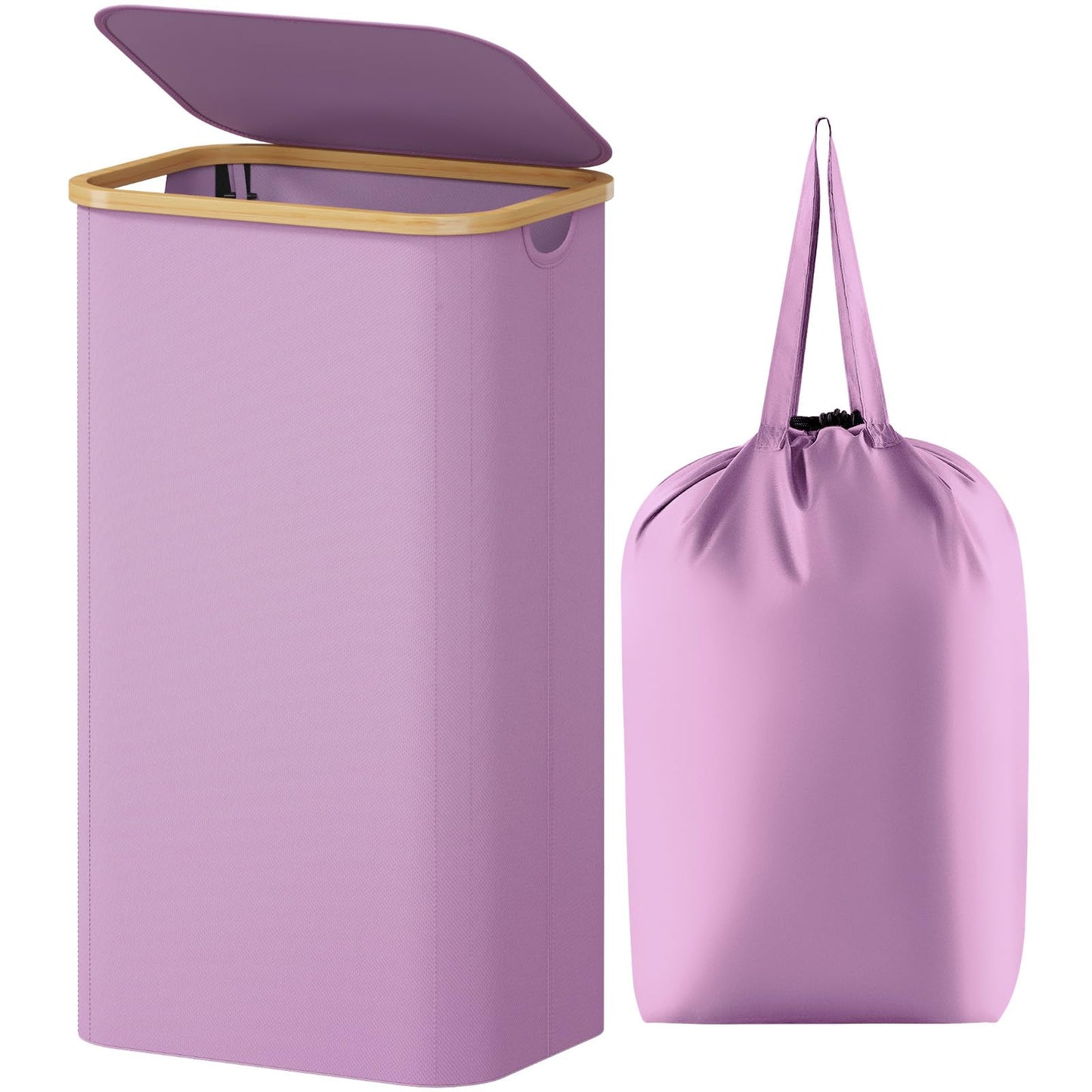 Laundry Basket Lid Bamboo Handles Foldable Hamper