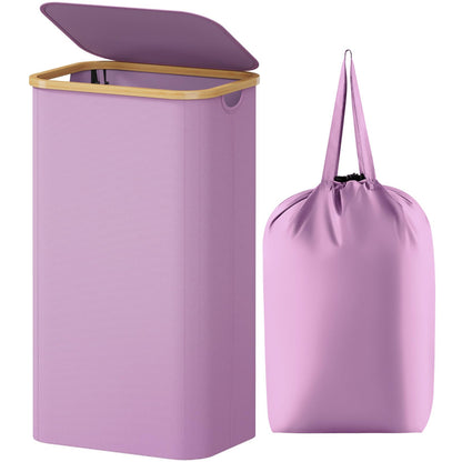 Laundry Basket Lid Bamboo Handles Foldable Hamper