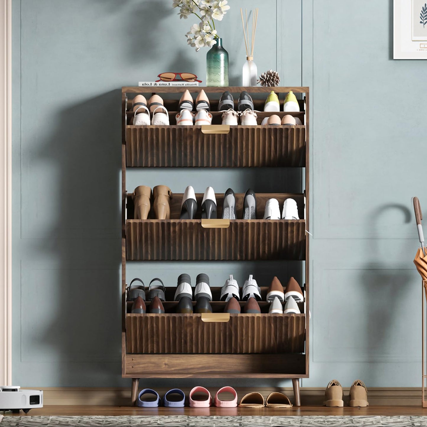 Narrow Shoe Cabinet Storage with Flip Drawer Entryway Organizer