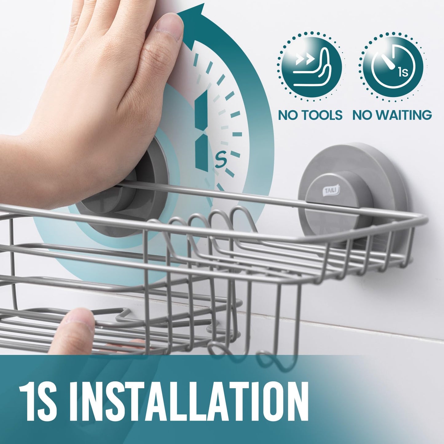 TAILI Suction Shower Caddy with 4 Hooks