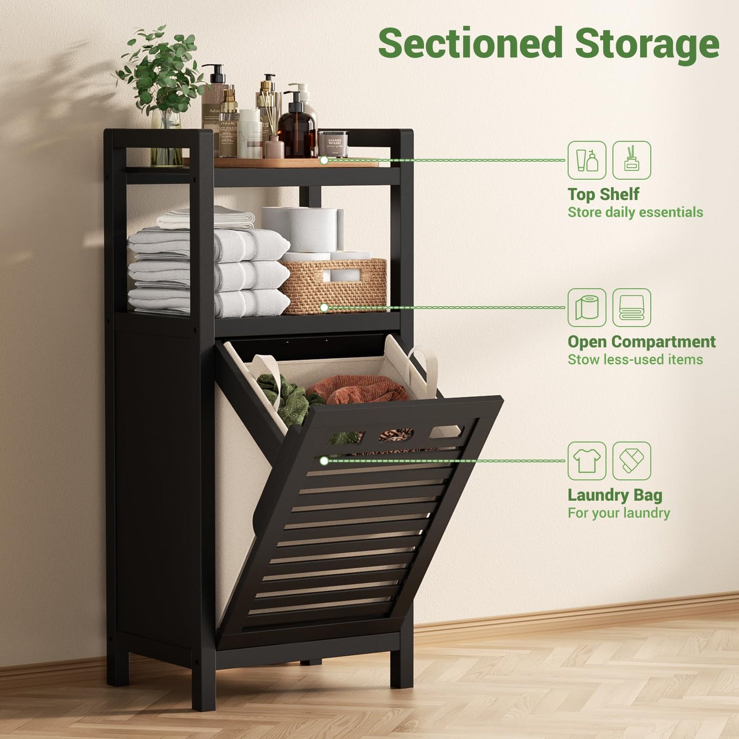 Tilt Out Laundry Hamper Cabinet with Storage