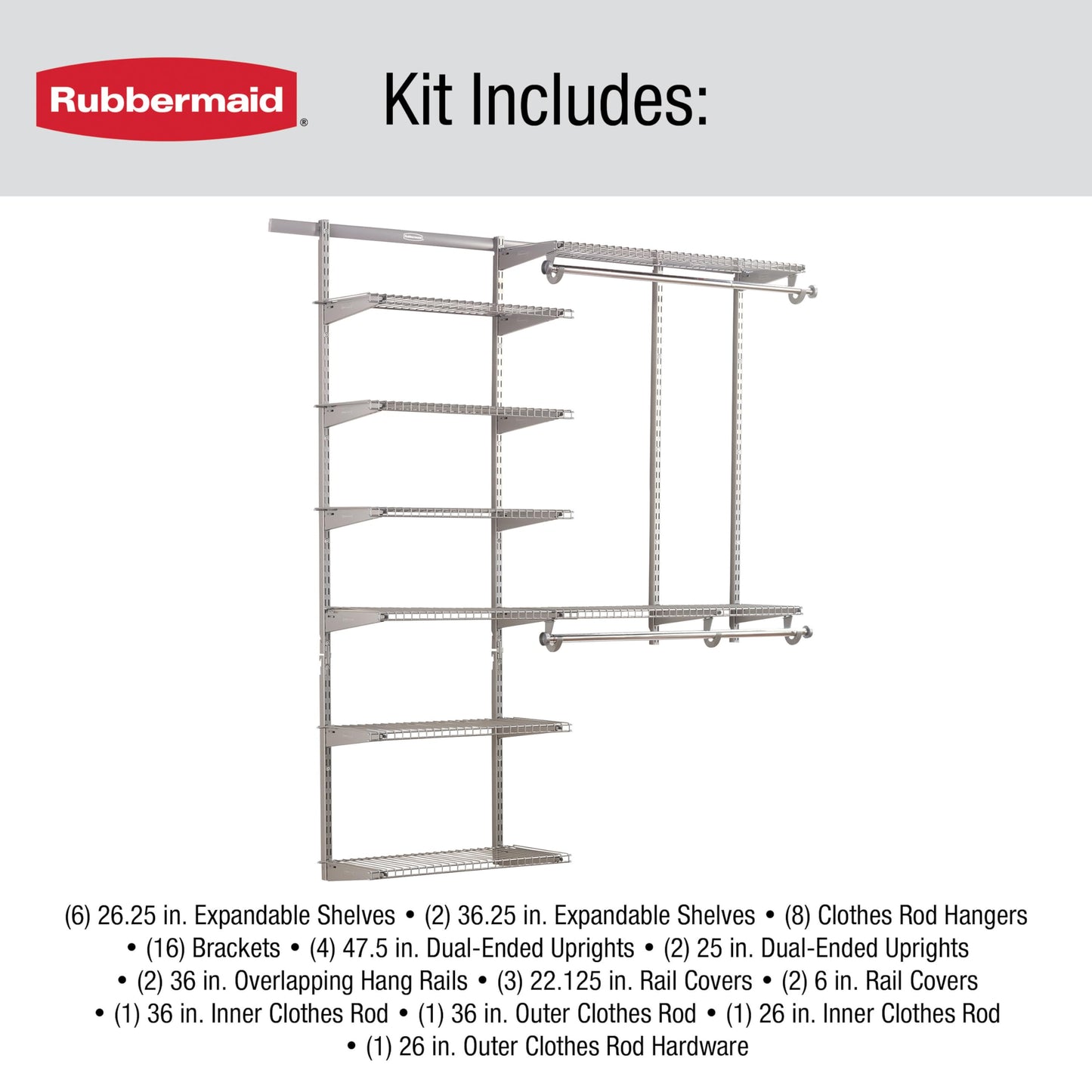 Expandable Wire Closet Shelving Kit with Rods White