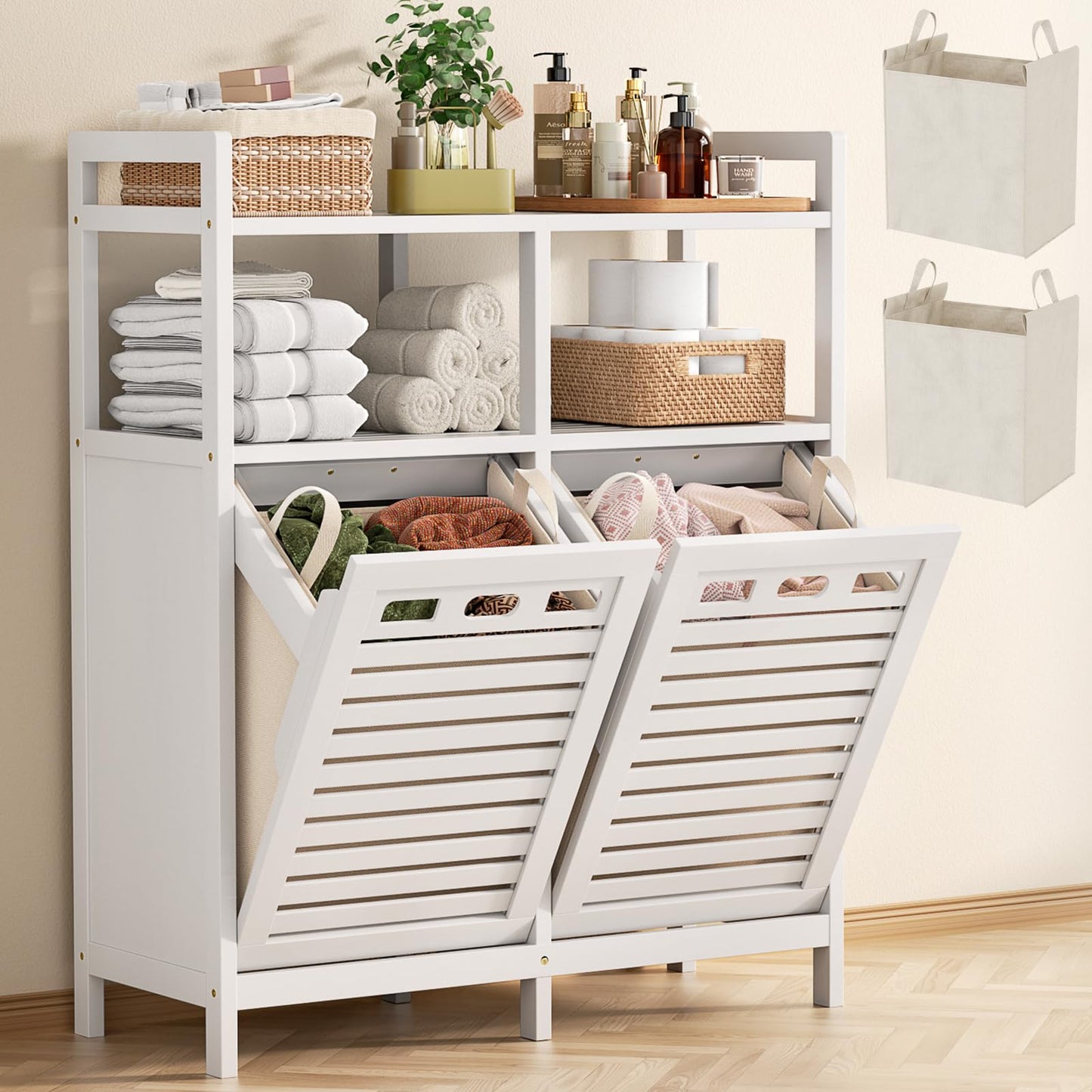 Tilt Out Laundry Hamper Cabinet with Storage