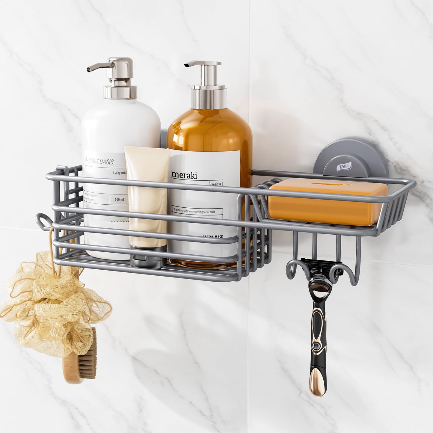 TAILI Suction Shower Caddy with 4 Hooks