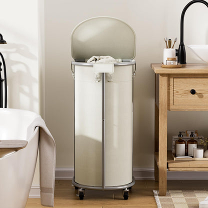 Rolling Laundry Basket with Lid Wheels Hamper Set