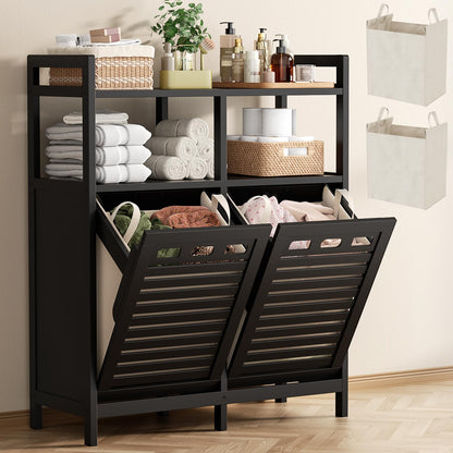 Tilt Out Laundry Hamper Cabinet with Storage