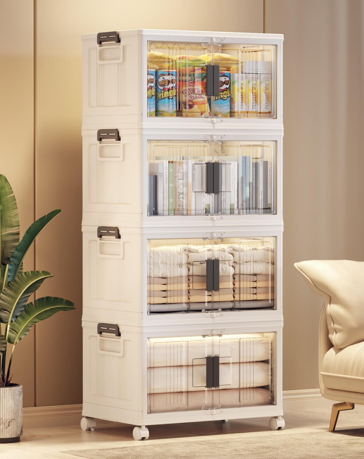 Stackable Folding Storage Bins with Wheels Doors