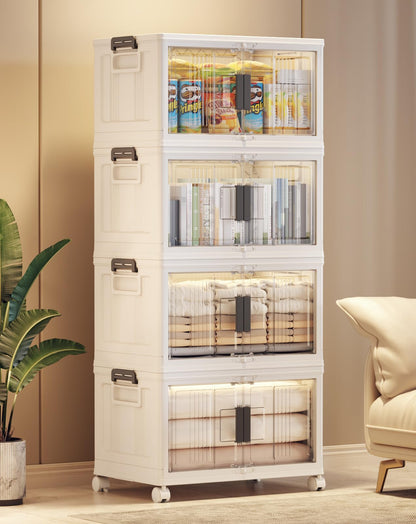 Stackable Folding Storage Bins with Wheels Doors