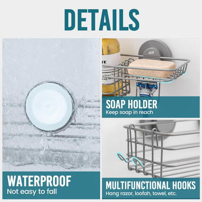 TAILI Suction Shower Caddy with 4 Hooks