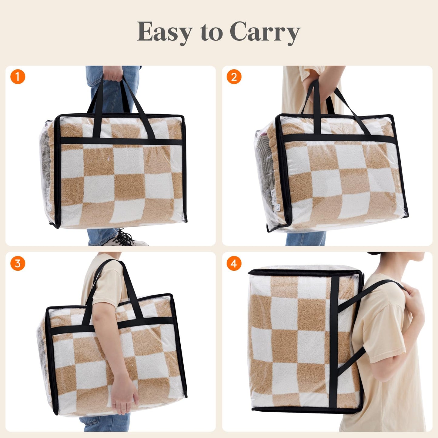 Clear Clothes Storage Bags 45L Zipper Bedding Organizer
