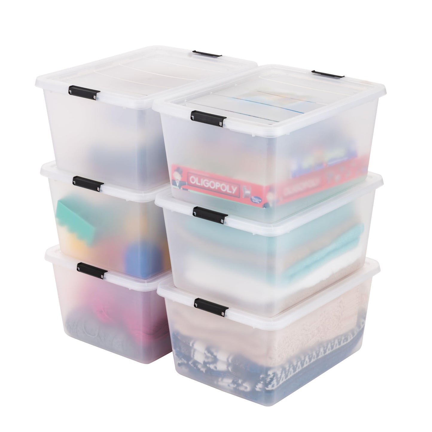 Stackable Clear Storage Bins with Latching Lids Secure Pull Handle