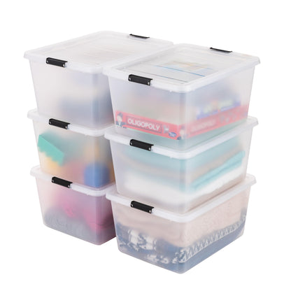 Stackable Clear Storage Bins with Latching Lids Secure Pull Handle