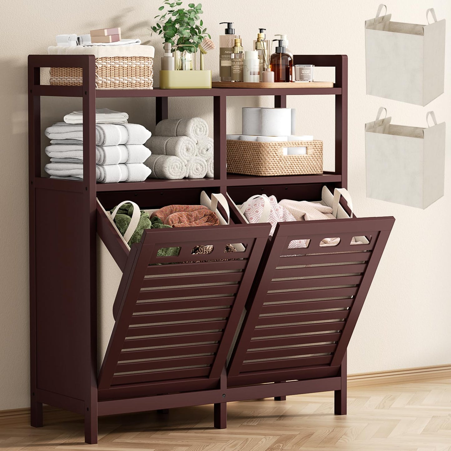 Tilt Out Laundry Hamper Cabinet with Storage