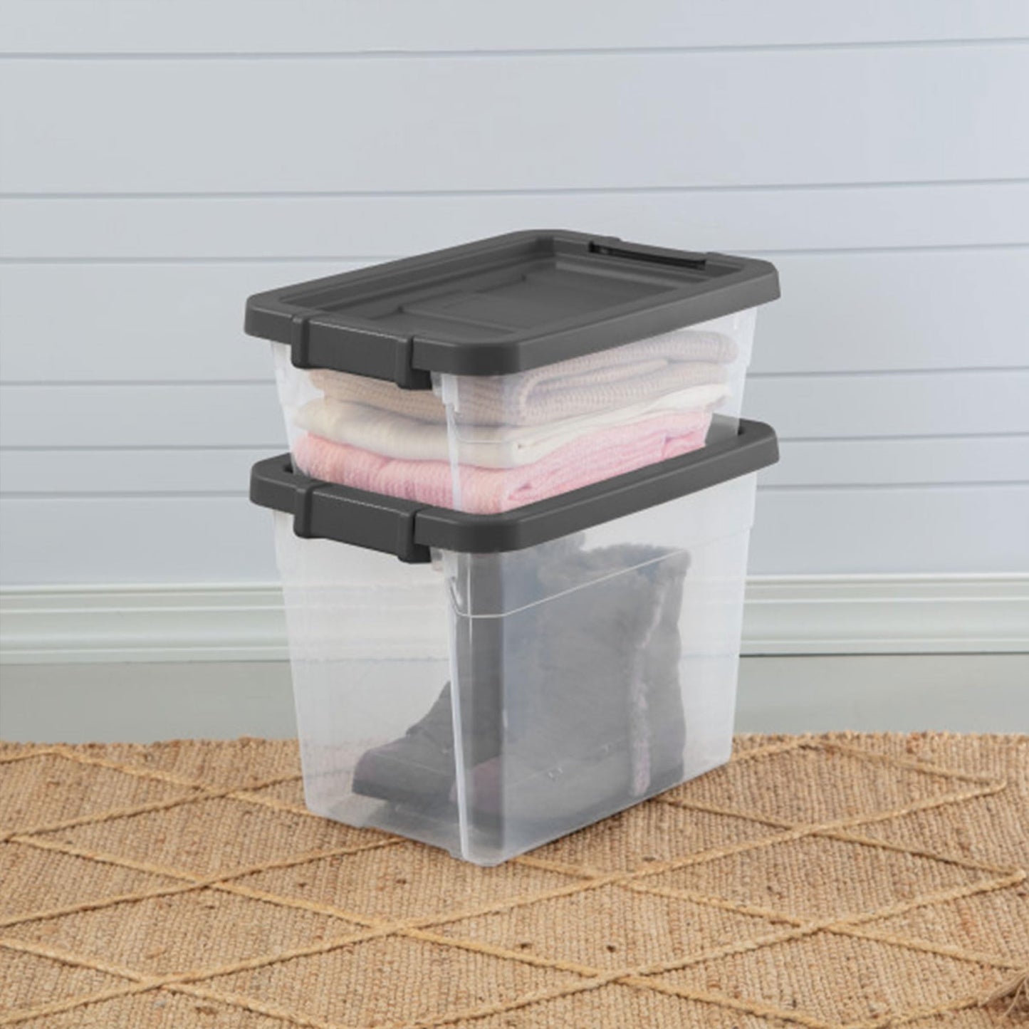 Stackable Clear Storage Bins with Latching Lids