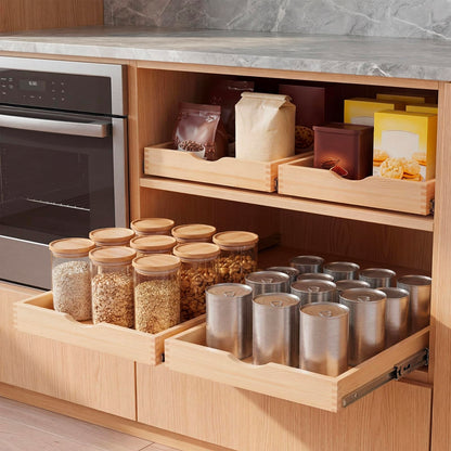 Wooden Pull Out Cabinet Organizer Soft Close Slide Shelves