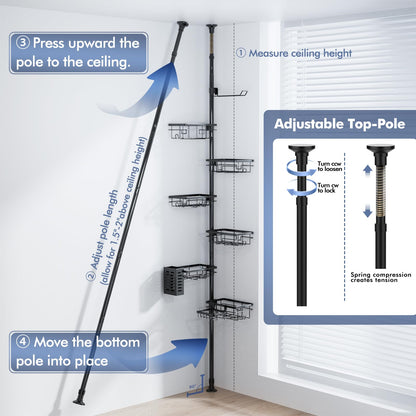 Corner Tension Pole Shower Caddy Adjustable Bathroom Organizer