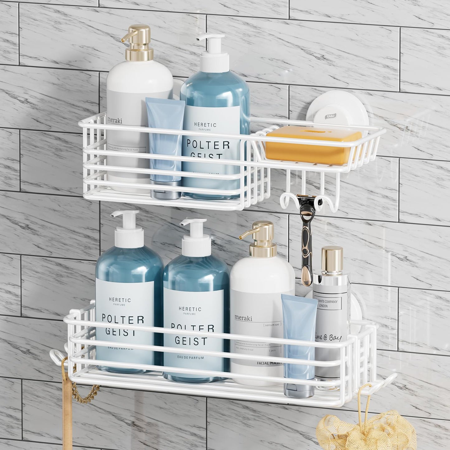TAILI Suction Shower Caddy with 4 Hooks