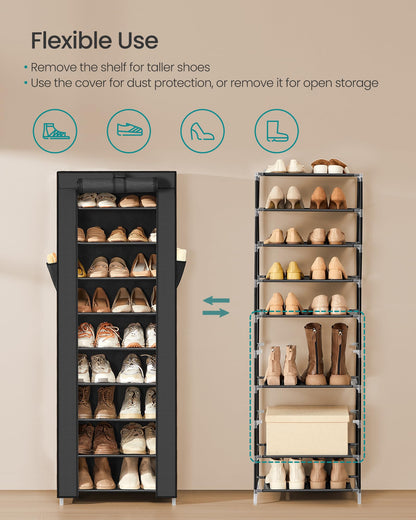 SONGMICS 10-Tier Shoe Rack, Shoe Organizer with Dustproof Cover,
