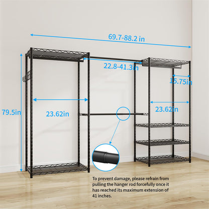 Heavy Duty Freestanding Garment Rack with Shelves Rods