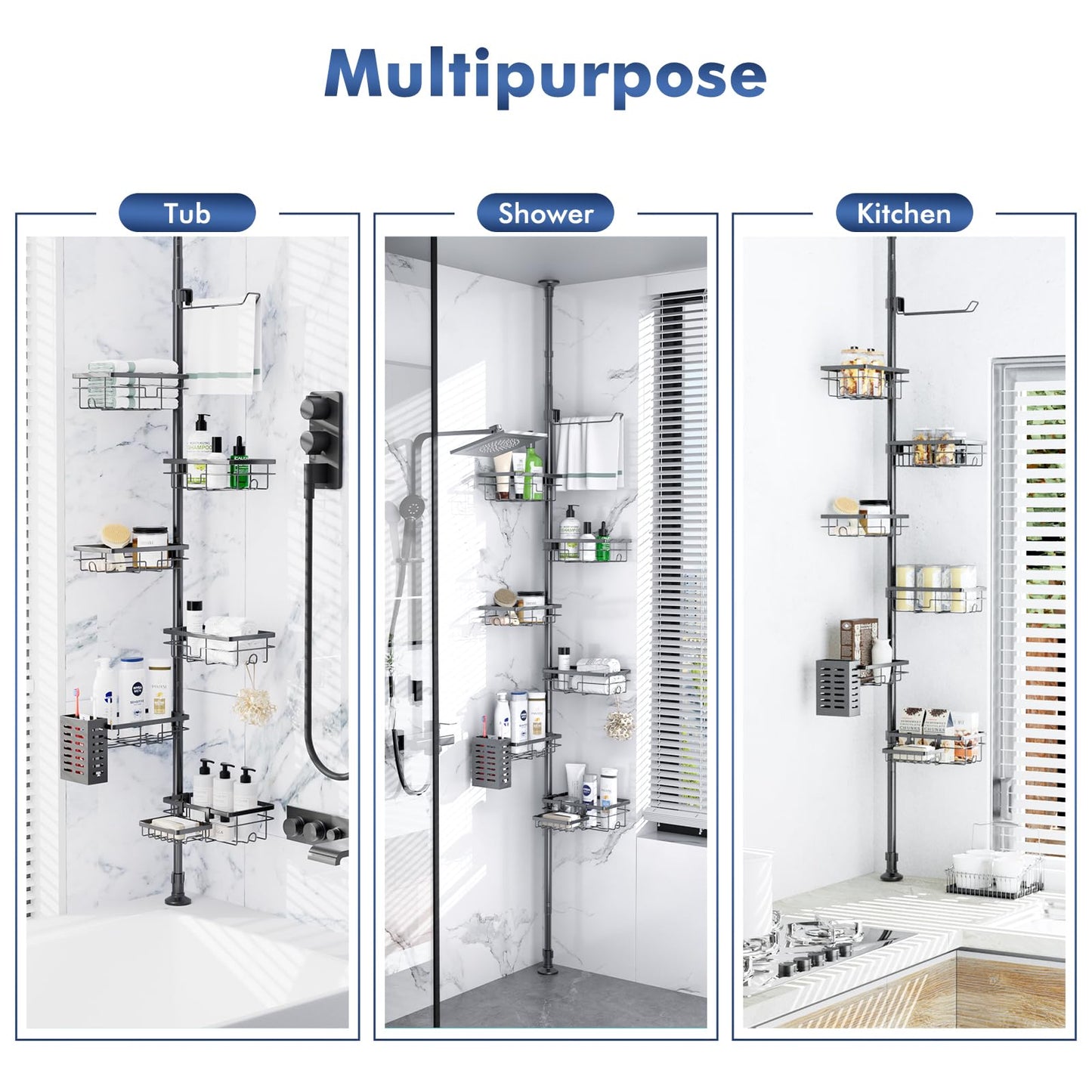 Corner Tension Pole Shower Caddy Adjustable Bathroom Organizer