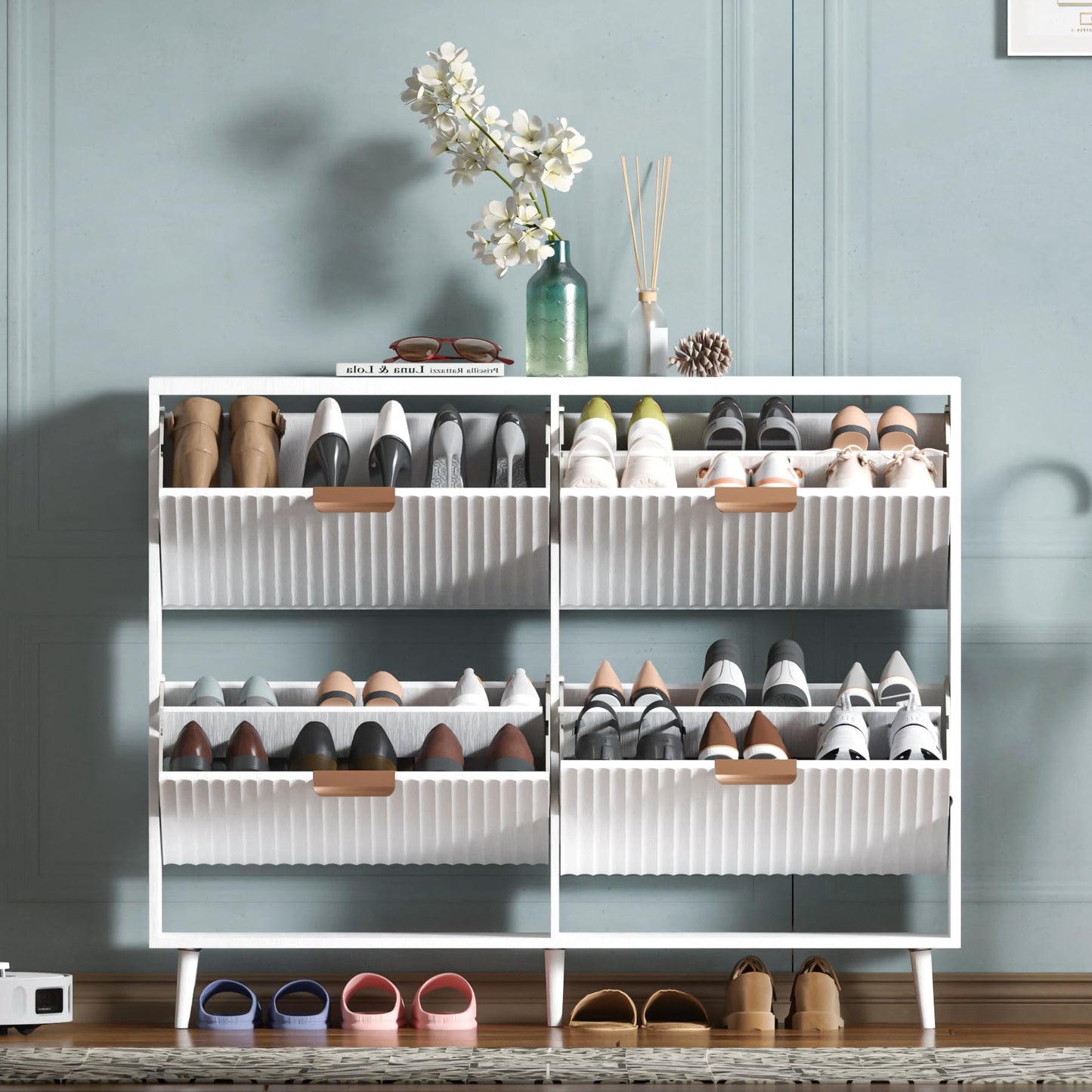 Narrow Shoe Cabinet Storage with Flip Drawer Entryway Organizer