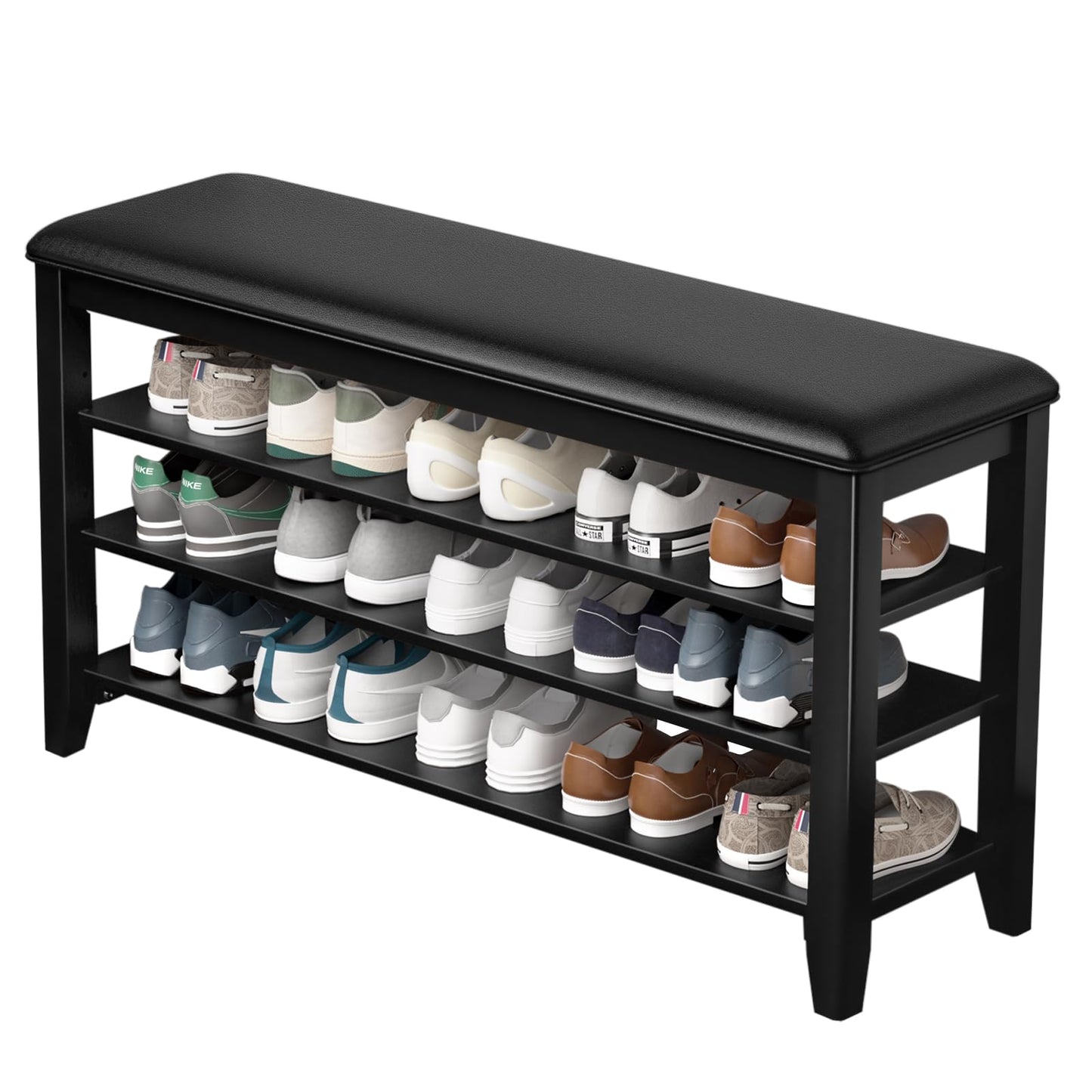 Entryway Shoe Bench Storage with Cushion Shelves
