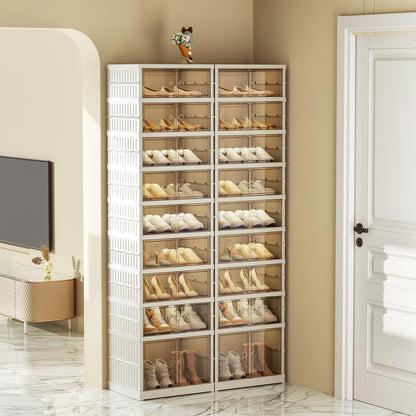 Stackable Foldable Shoe Storage Cabinet with Lid