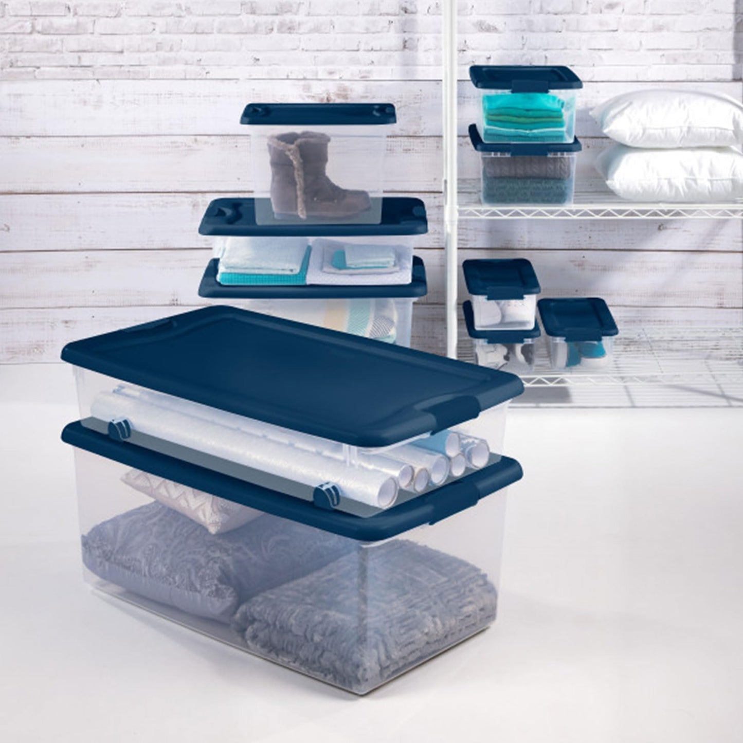 64QT Stackable Clear Storage Bins with Lids