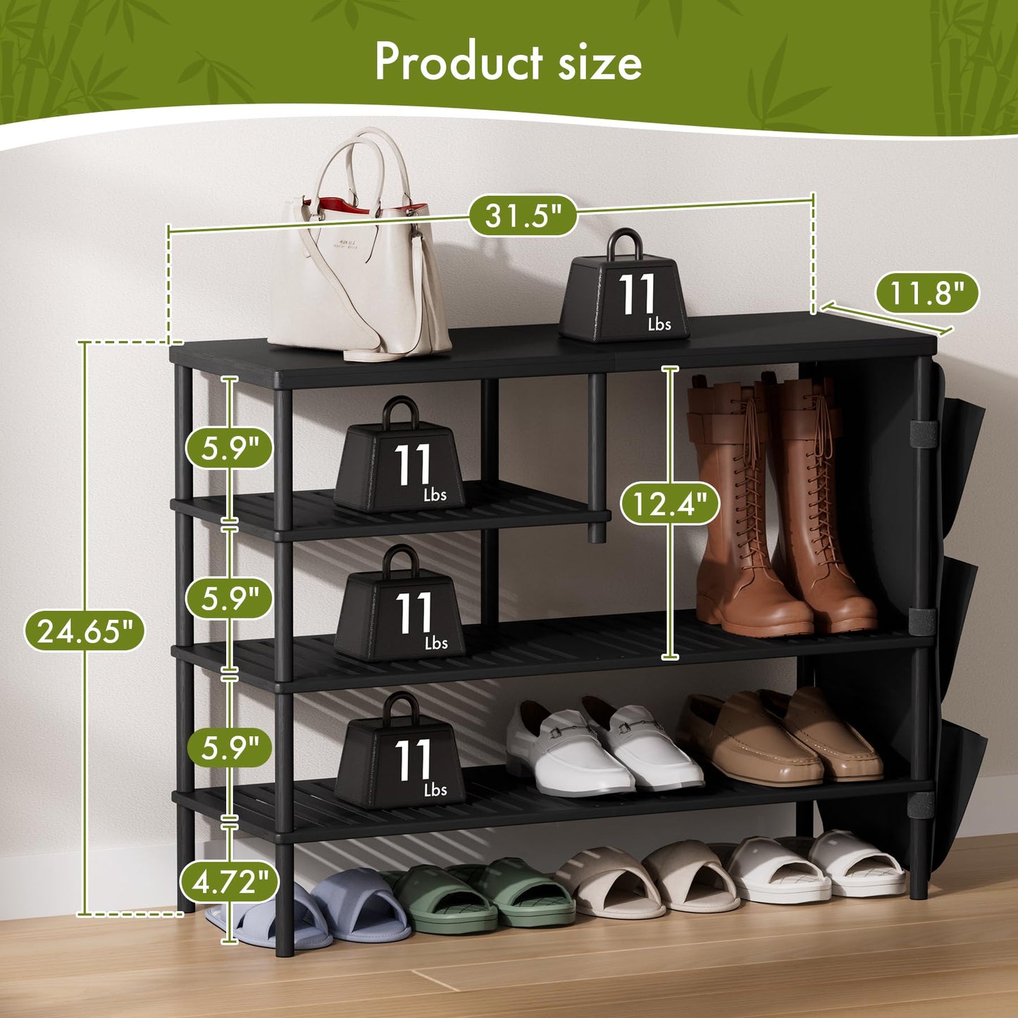CozyBath Bamboo Shoe Rack 4 Tiers Shoe Organizer for Closet