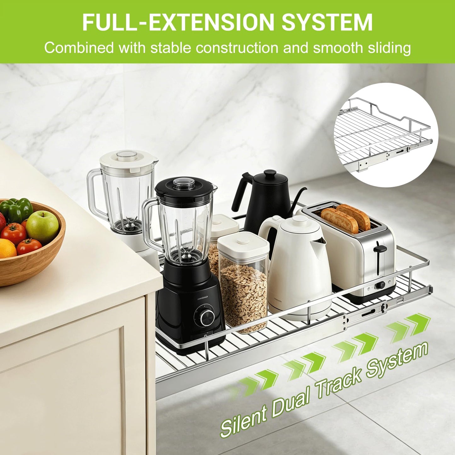 Pull Out Cabinet Organizer 20W x 21D Chrome