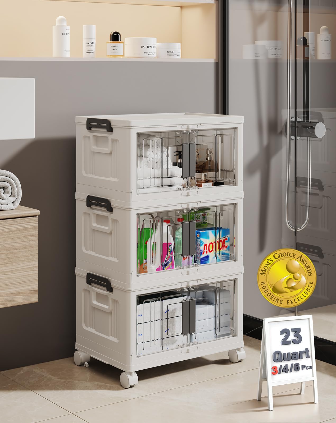 Stackable Folding Storage Bins with Wheels Doors