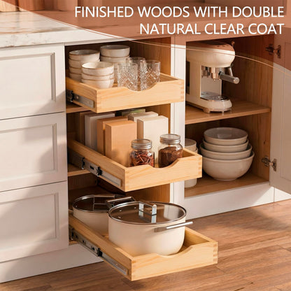 Wooden Pull Out Cabinet Organizer Soft Close Slide Shelves