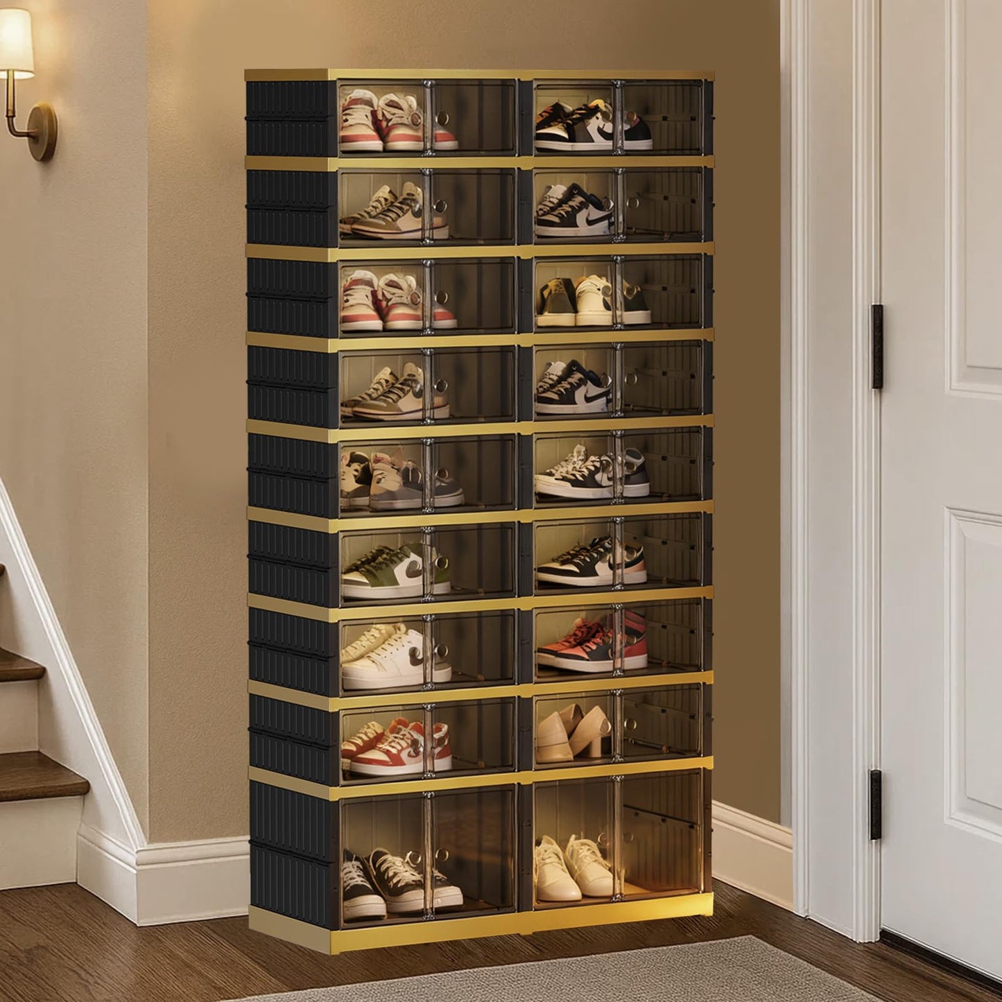 Stackable Foldable Shoe Storage Cabinet with Lid