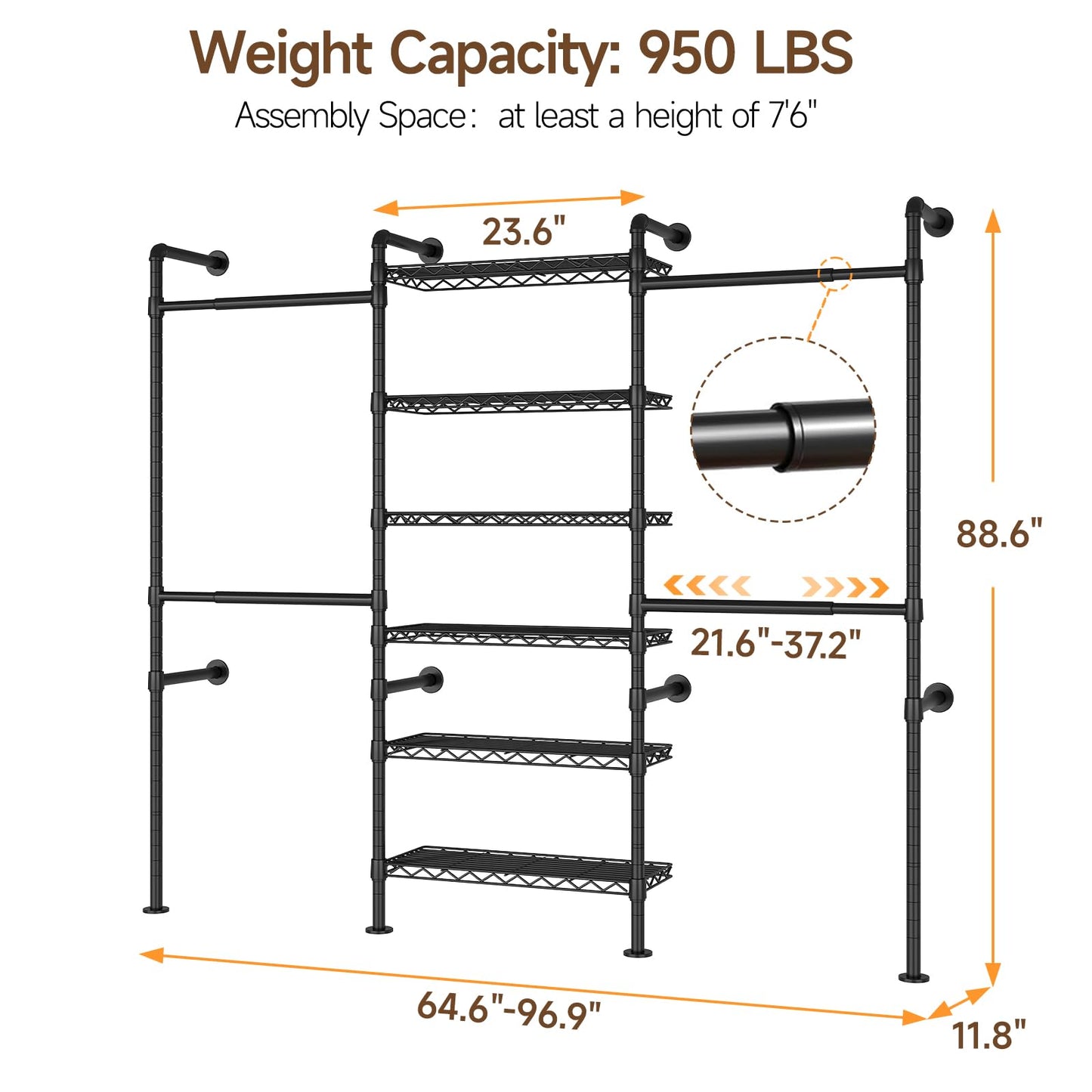 Wall Mounted Industrial Pipe Clothing Rack Heavy Duty