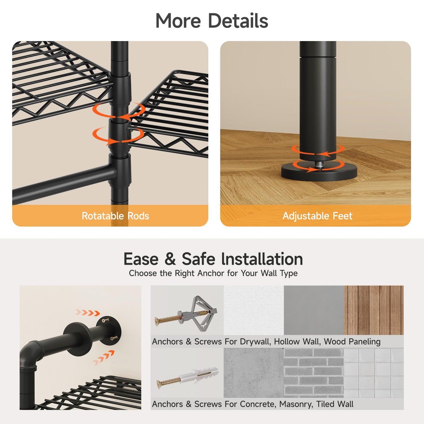 Wall Mounted Industrial Pipe Clothing Rack Heavy Duty