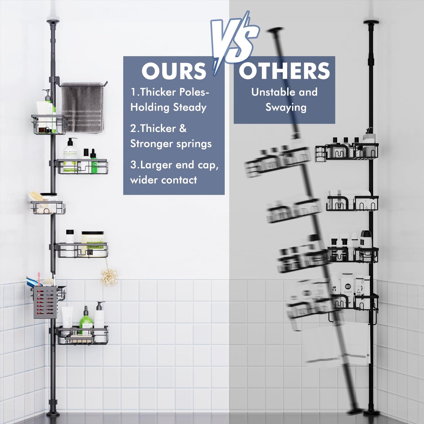 Corner Tension Pole Shower Caddy Adjustable Bathroom Organizer