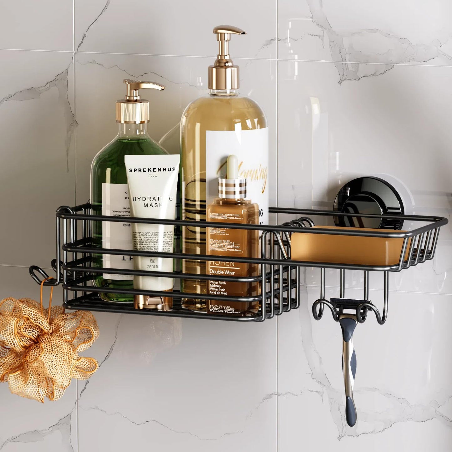 TAILI Suction Shower Caddy with 4 Hooks