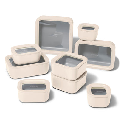 Glass Food Storage Set Ceramic Coated Lids Lunch Box Safe