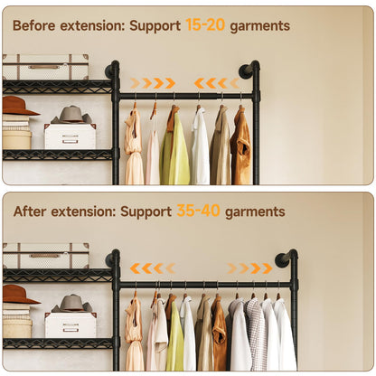 Wall Mounted Industrial Pipe Clothing Rack Heavy Duty