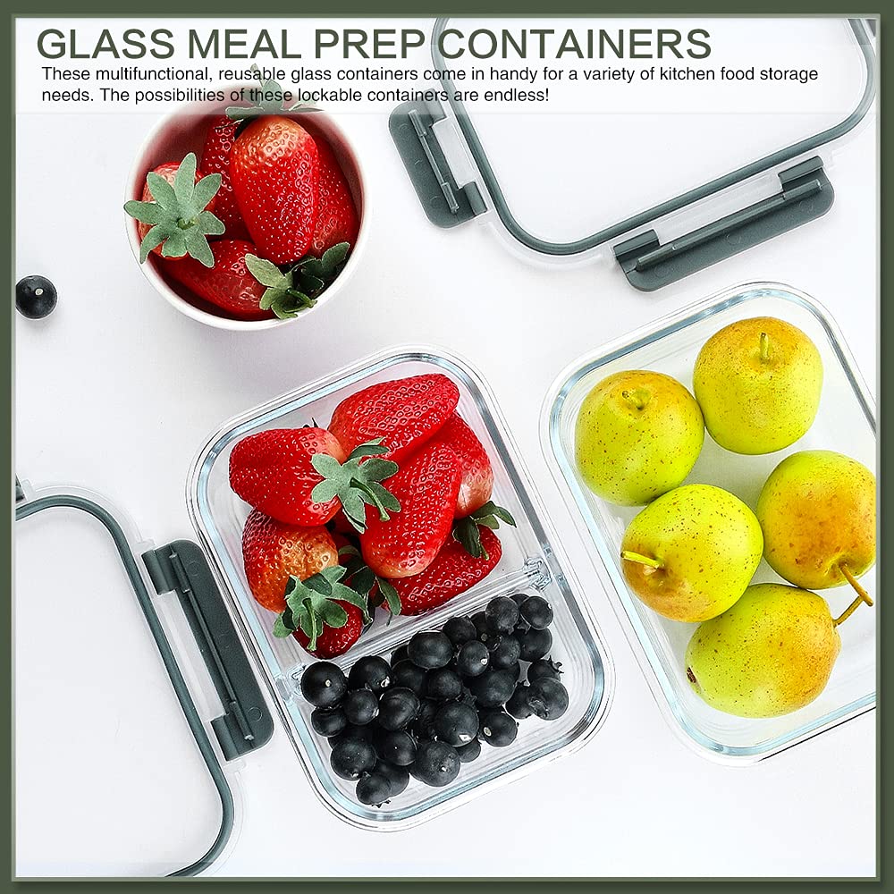 Glass Meal Prep Containers 30oz 10 Pack Gray Lids
