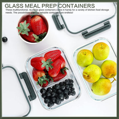 Glass Meal Prep Containers 30oz 10 Pack Gray Lids