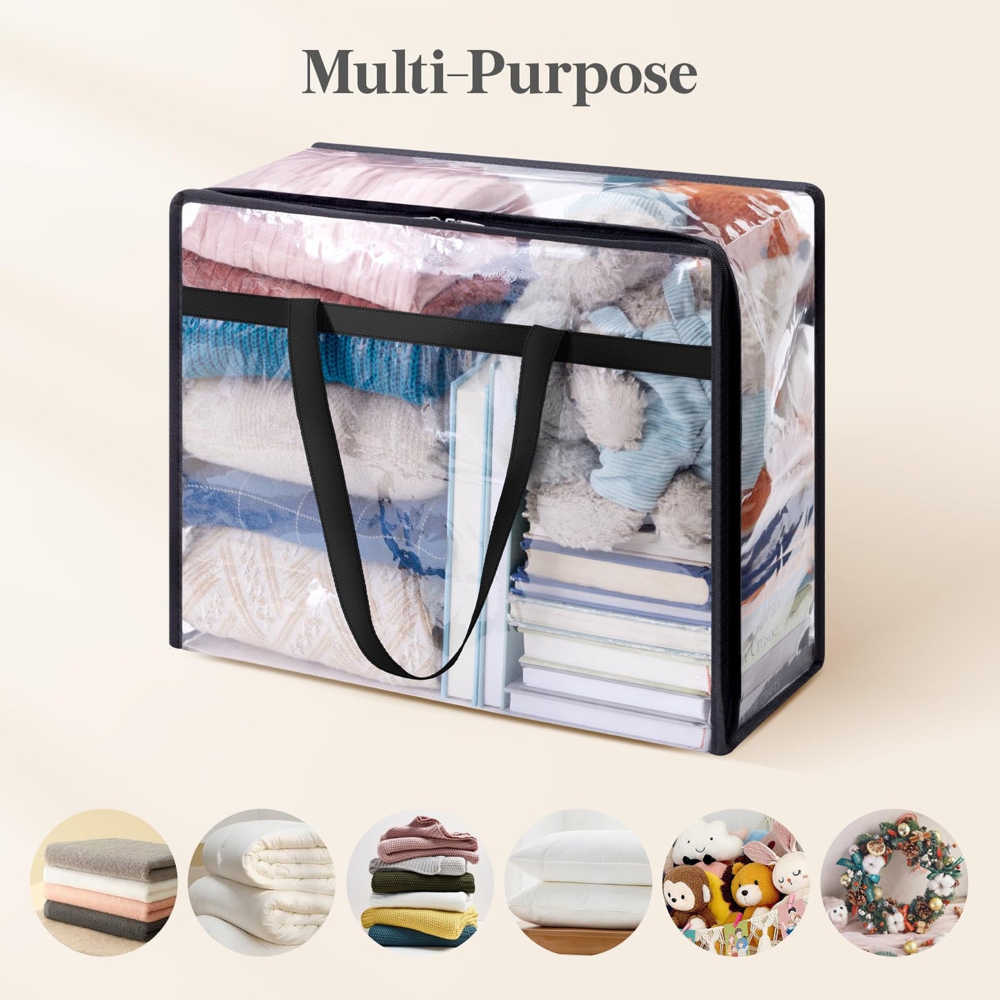 Clear Clothes Storage Bags 45L Zipper Bedding Organizer
