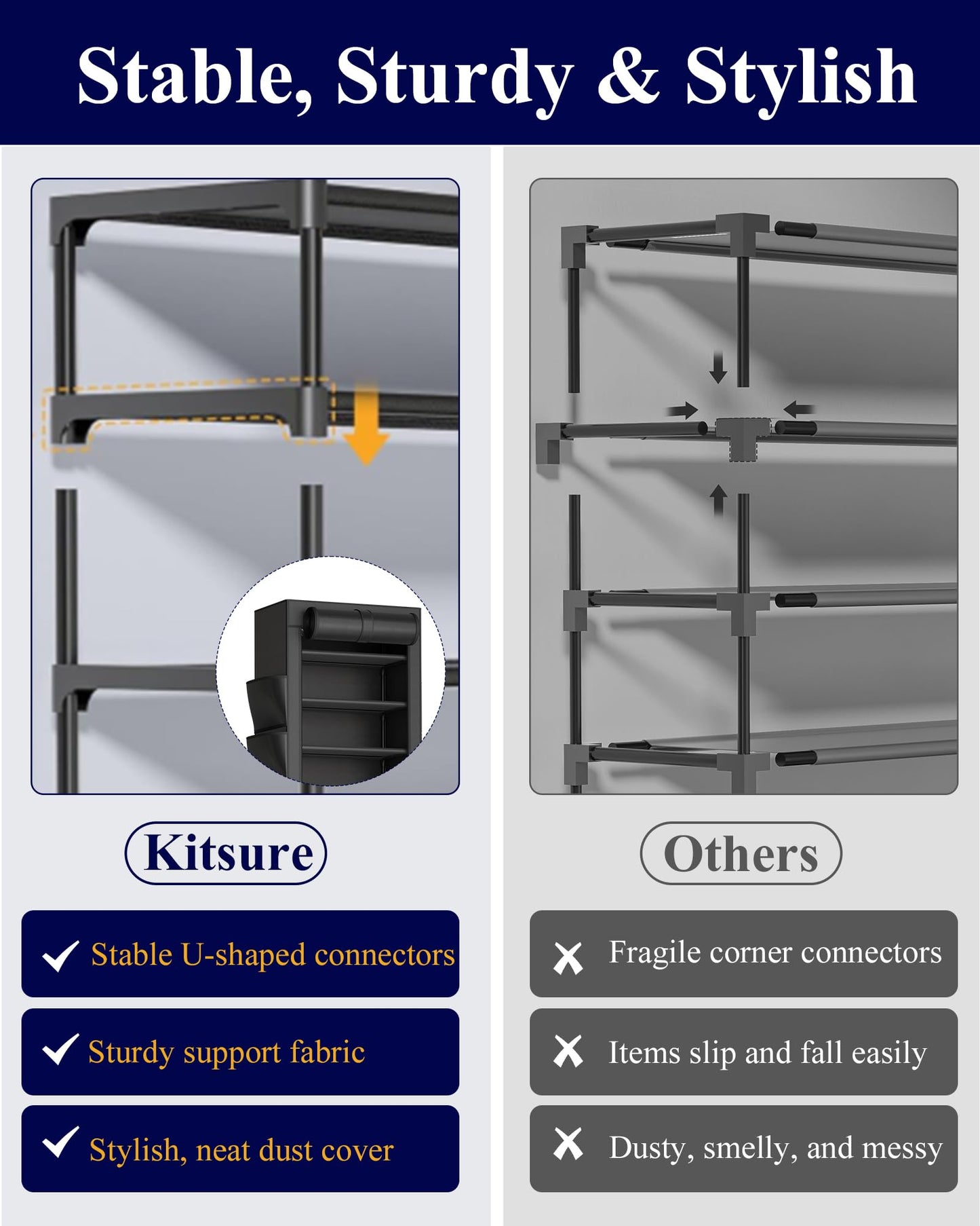 10 Tier Large Capacity Shoe Rack with Dust Cover and Side Pockets