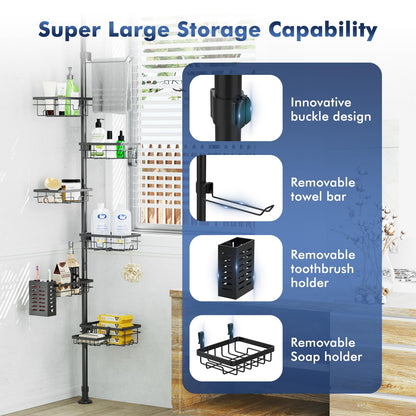 Corner Tension Pole Shower Caddy Adjustable Bathroom Organizer