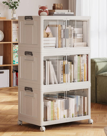 Stackable Folding Storage Bins with Wheels Doors