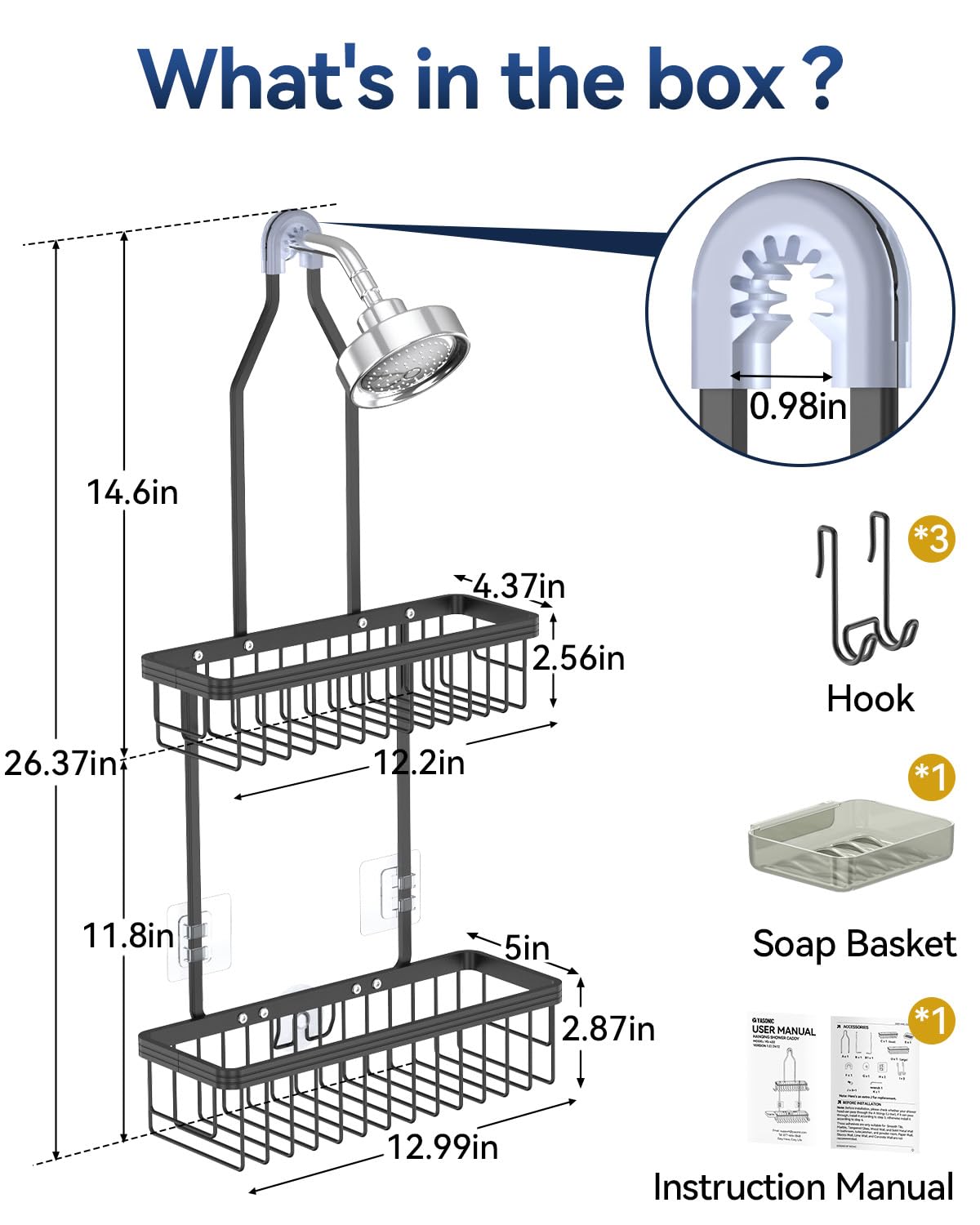 YASONIC Never Rust Hanging Shower Caddy Aluminum Organizer